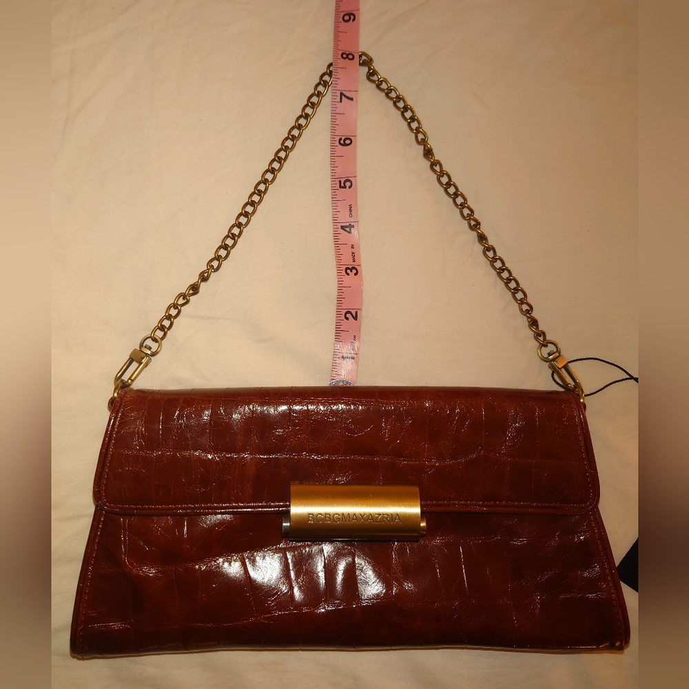 NWT Brown Leather BCBG MaxAzria Crocodile Chantal Clutch Purse Wristlet Gold - Picture 13 of 14